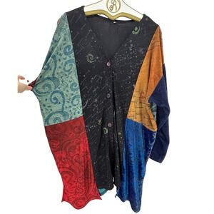 Vintage Patchwork Cardigan Sweater Boho Indie Hippie Lagenlook Artsy LARGE